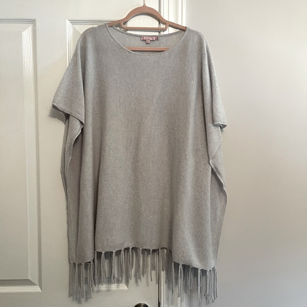 Calypso St. Barth Gray Poncho with Fringe - cashmere